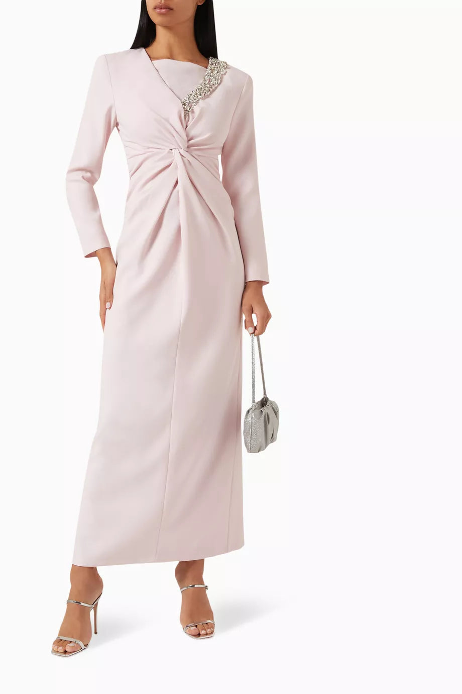 embellished twist-front gown with long sleeves – Sofee-1