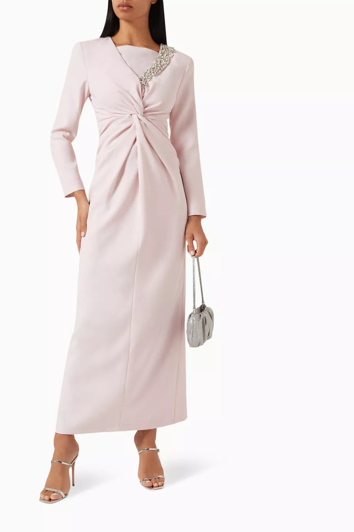 embellished twist-front gown with long sleeves – Sofee-1