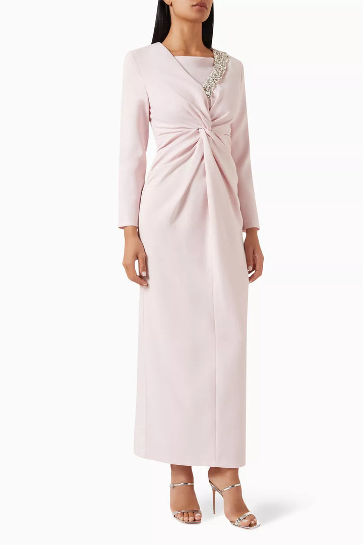 embellished twist-front gown with long sleeves – Sofee