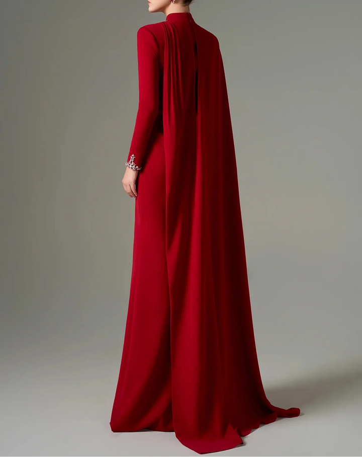 High-neck column dress with embellished draped detail – SUBY-1
