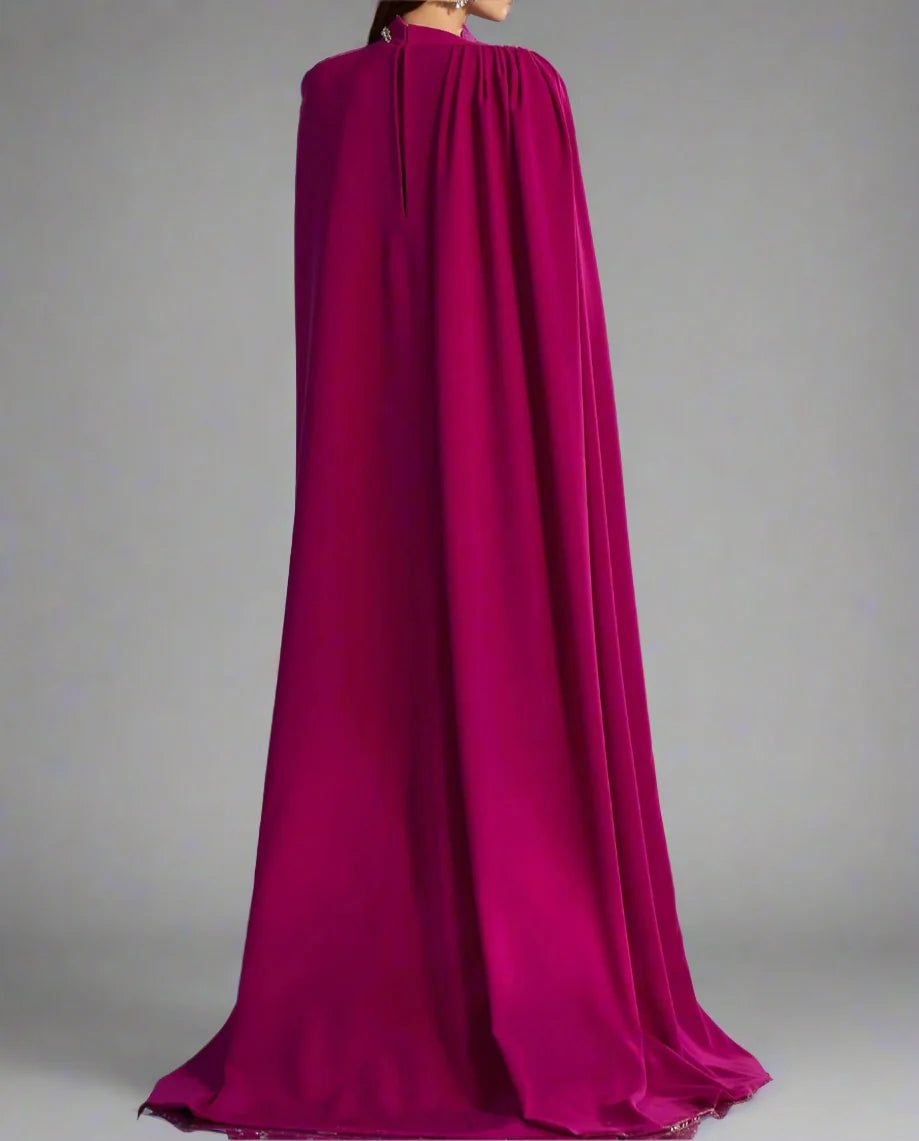 High-neck column dress with embellished maxi cape – Fugara-1