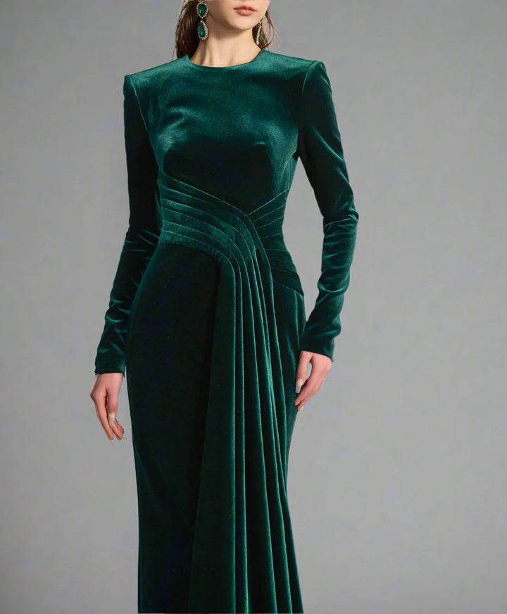 Long-sleeve velvet gown with draped waist – ODD- ENERALS