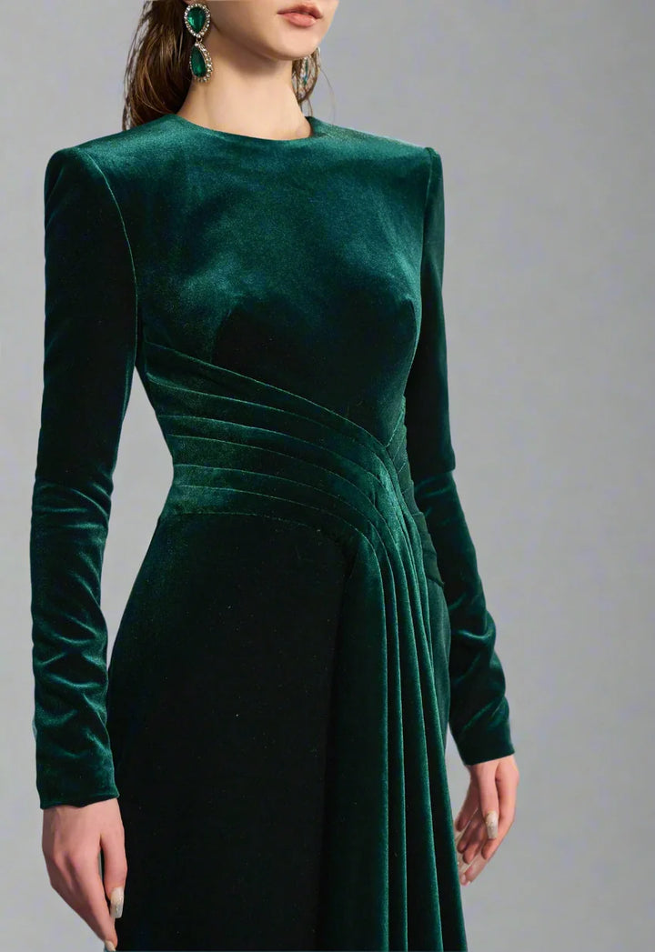 Long-sleeve velvet gown with draped waist – ODD- ENERALS