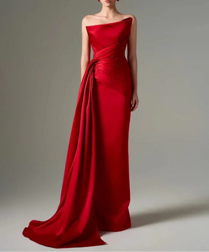 asymmetric draped satin gown – SCARLETE