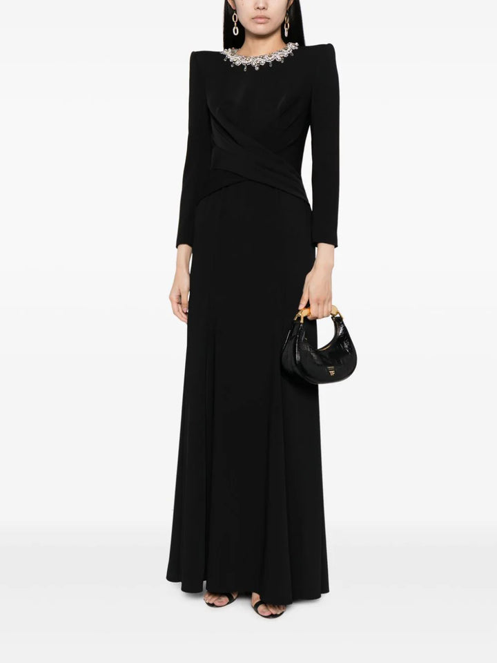 jewel-neck draped crepe gown – Lories