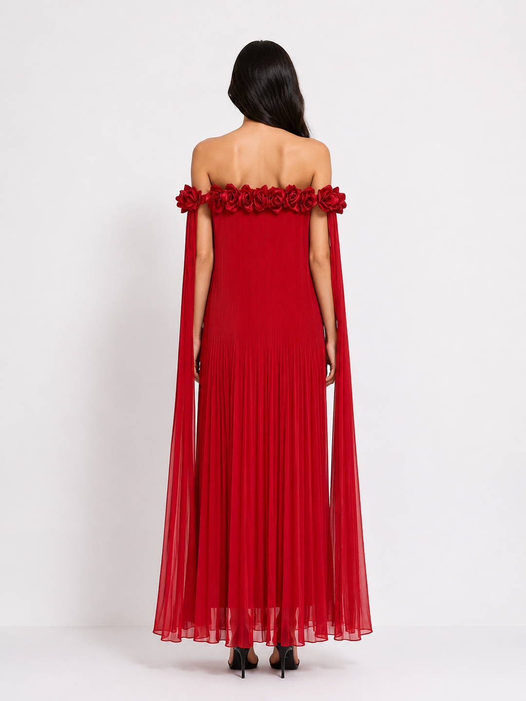 Floral Off-Shoulder Pleated Maxi Dress - Ivory