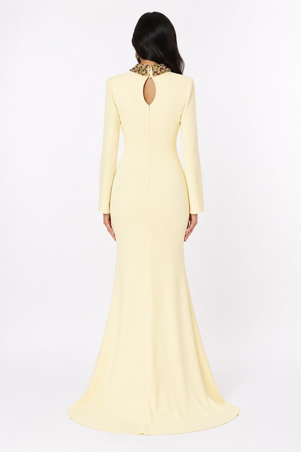 long-sleeve mermaid gown with beaded collar – VIOLETTA