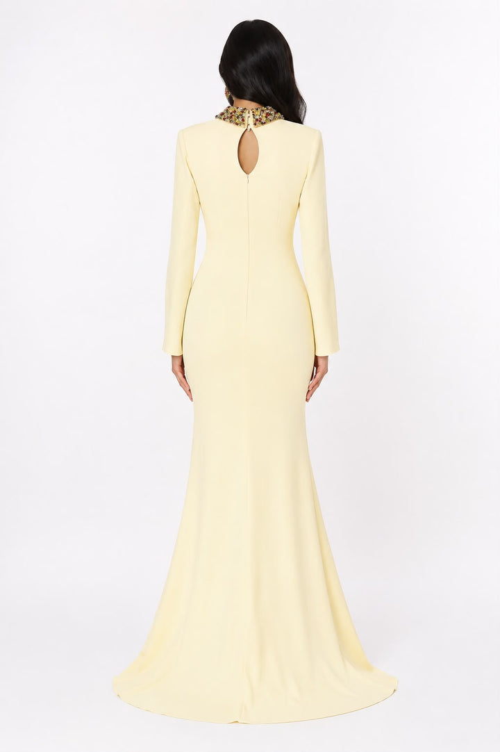 long-sleeve mermaid gown with beaded collar – VIOLETTA