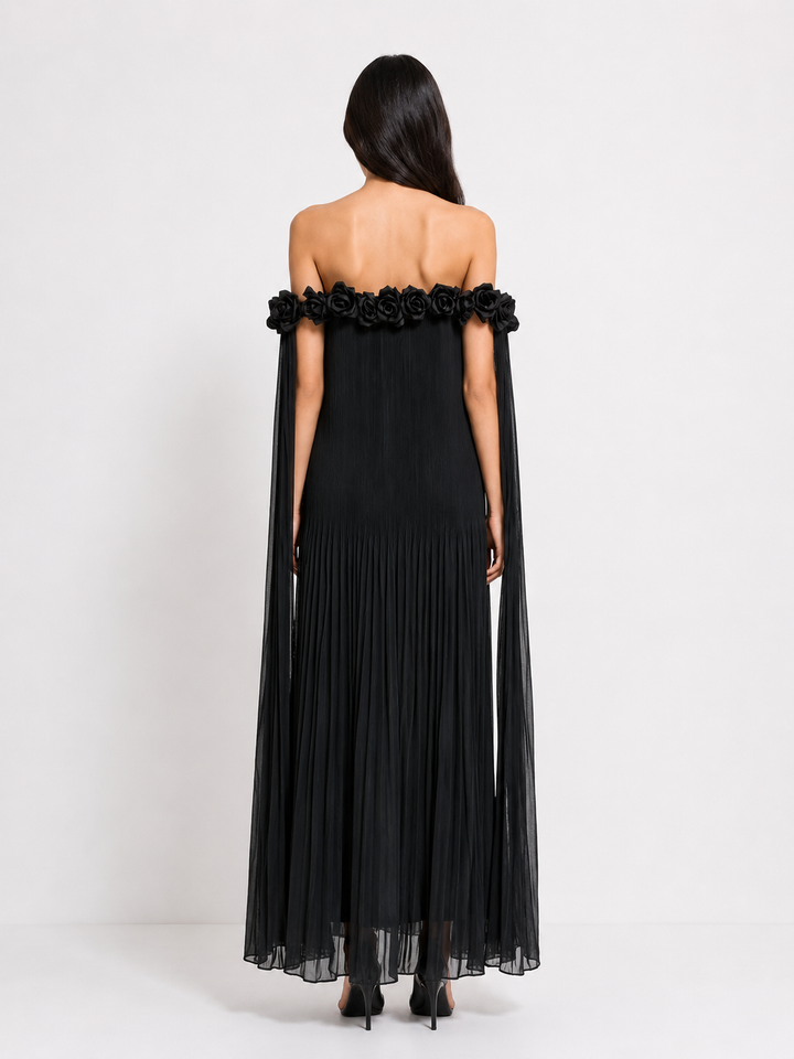 Floral Off-Shoulder Pleated Maxi Dress - Ivory