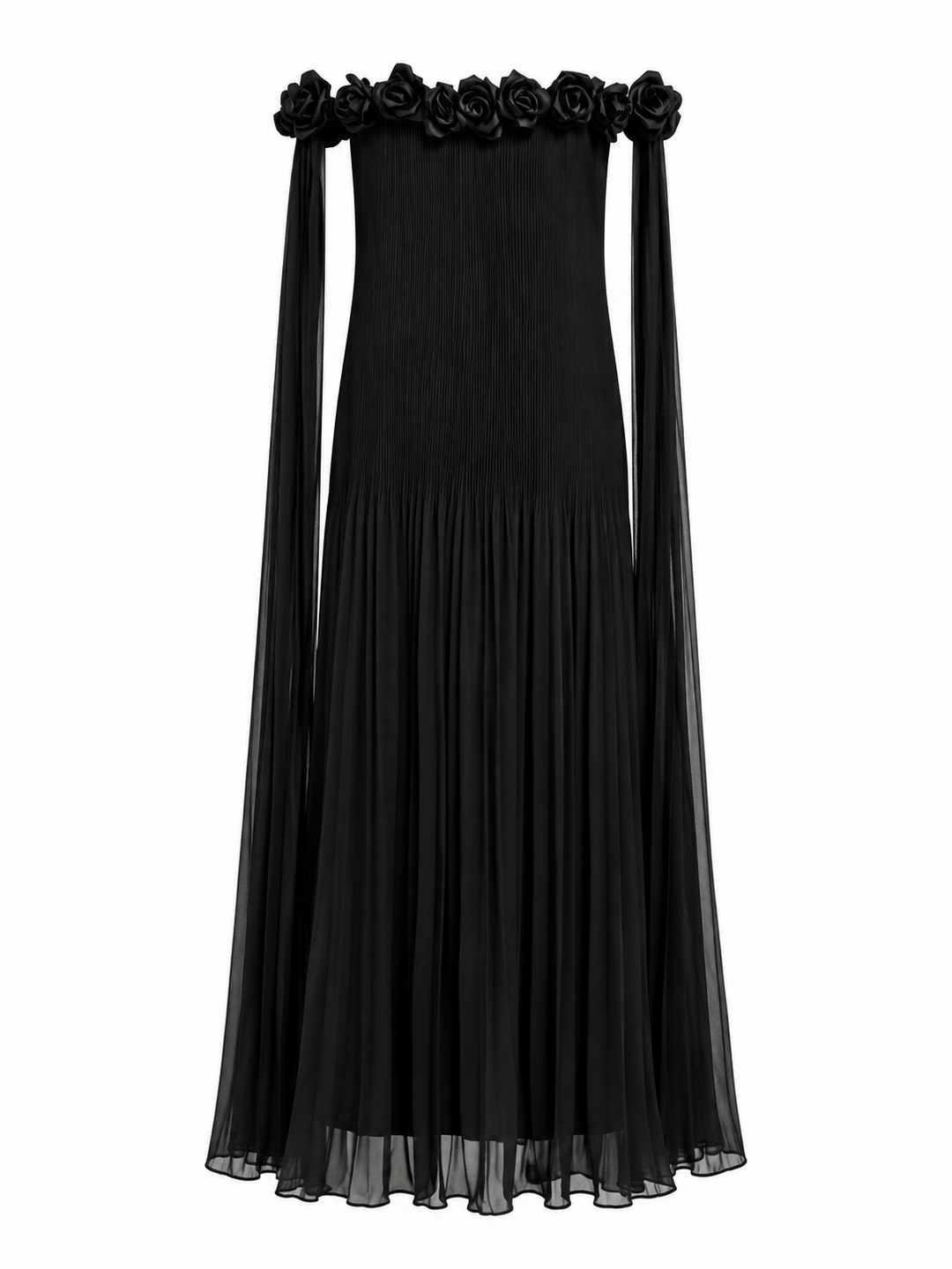 Floral Off-Shoulder Pleated Maxi Dress - Ivory