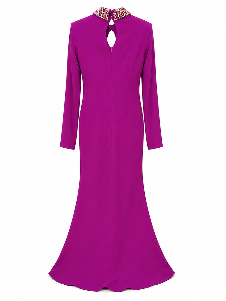 long-sleeve mermaid gown with beaded collar – VIOLETTA