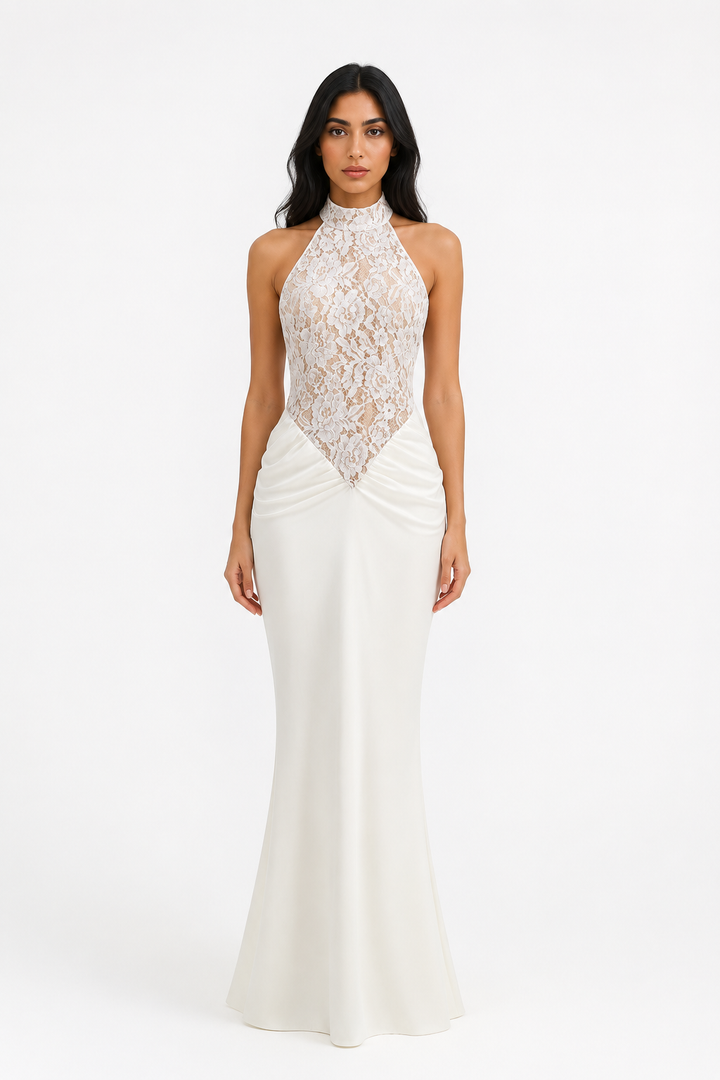 Lace Halter Mermaid Maxi Dress - Elegance