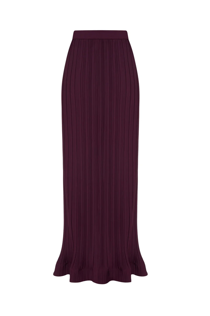Pleated flared-sleeve top and maxi skirt set with waist belt – Rosiny