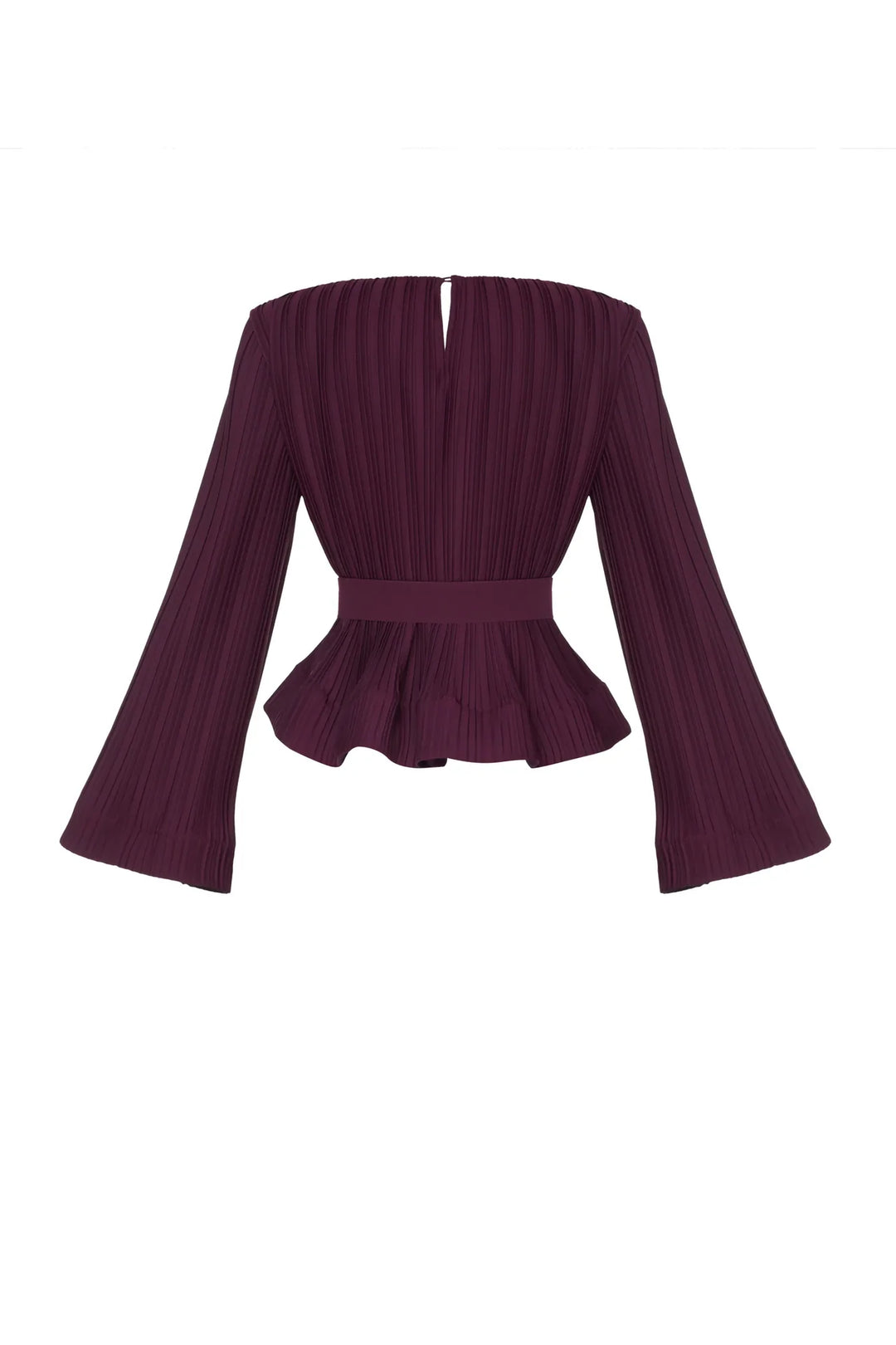 Pleated flared-sleeve top and maxi skirt set with waist belt – Rosiny