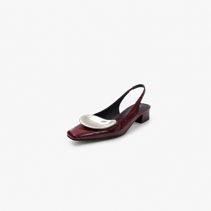 square-toe slingback heels with sculpted silver accent – LUMINA