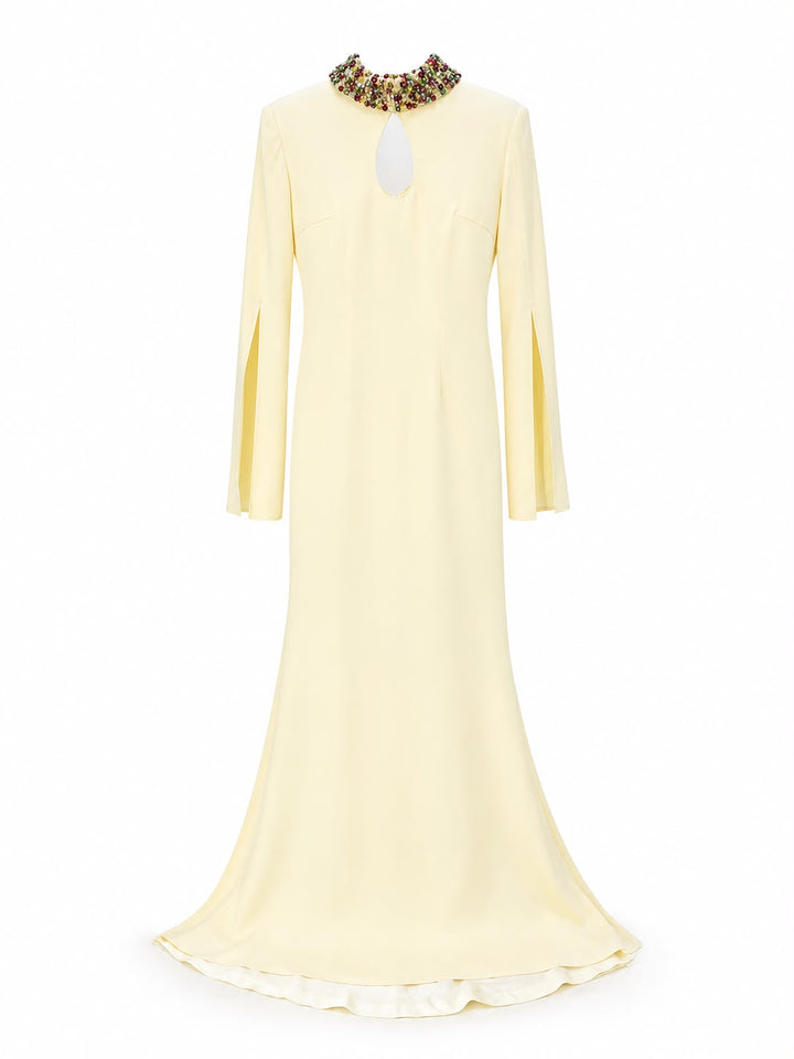 long-sleeve mermaid gown with beaded collar – VIOLETTA