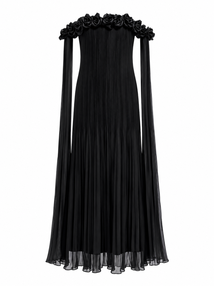 Floral Off-Shoulder Pleated Maxi Dress - Ivory