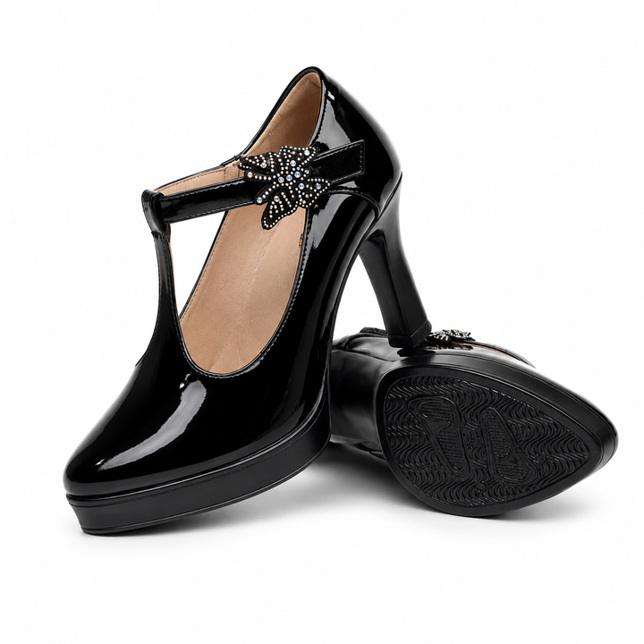 Patent Leather T-Strap Platform Heels – RUBYÉLLE
