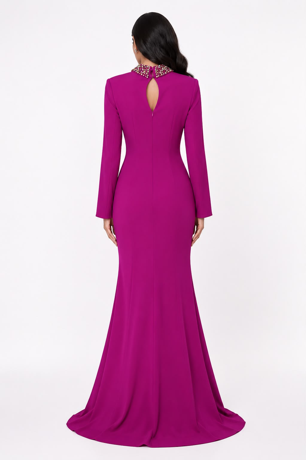 long-sleeve mermaid gown with beaded collar – VIOLETTA