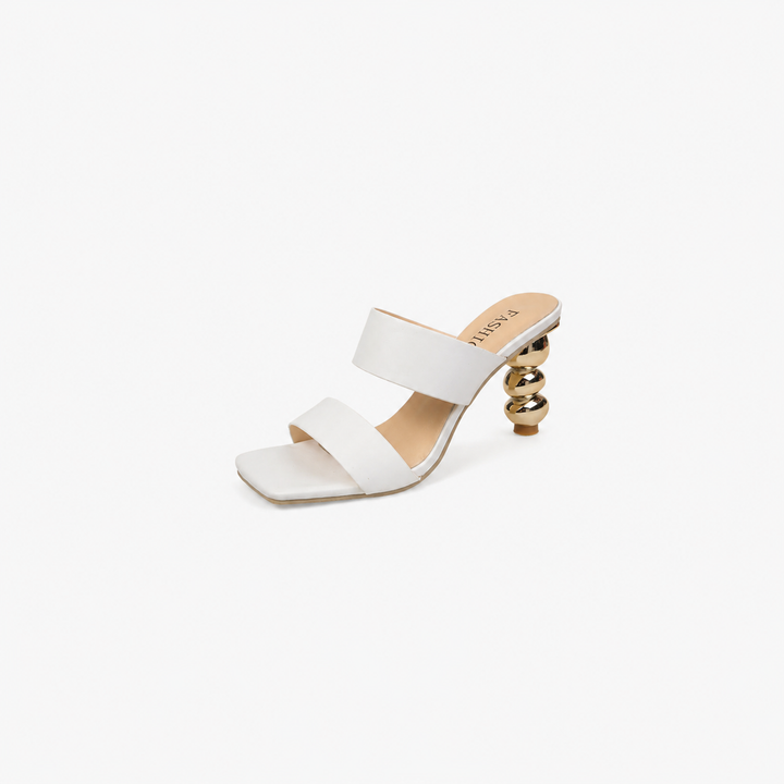 double strap square toe mule with sculpted metallic heel – NOVA