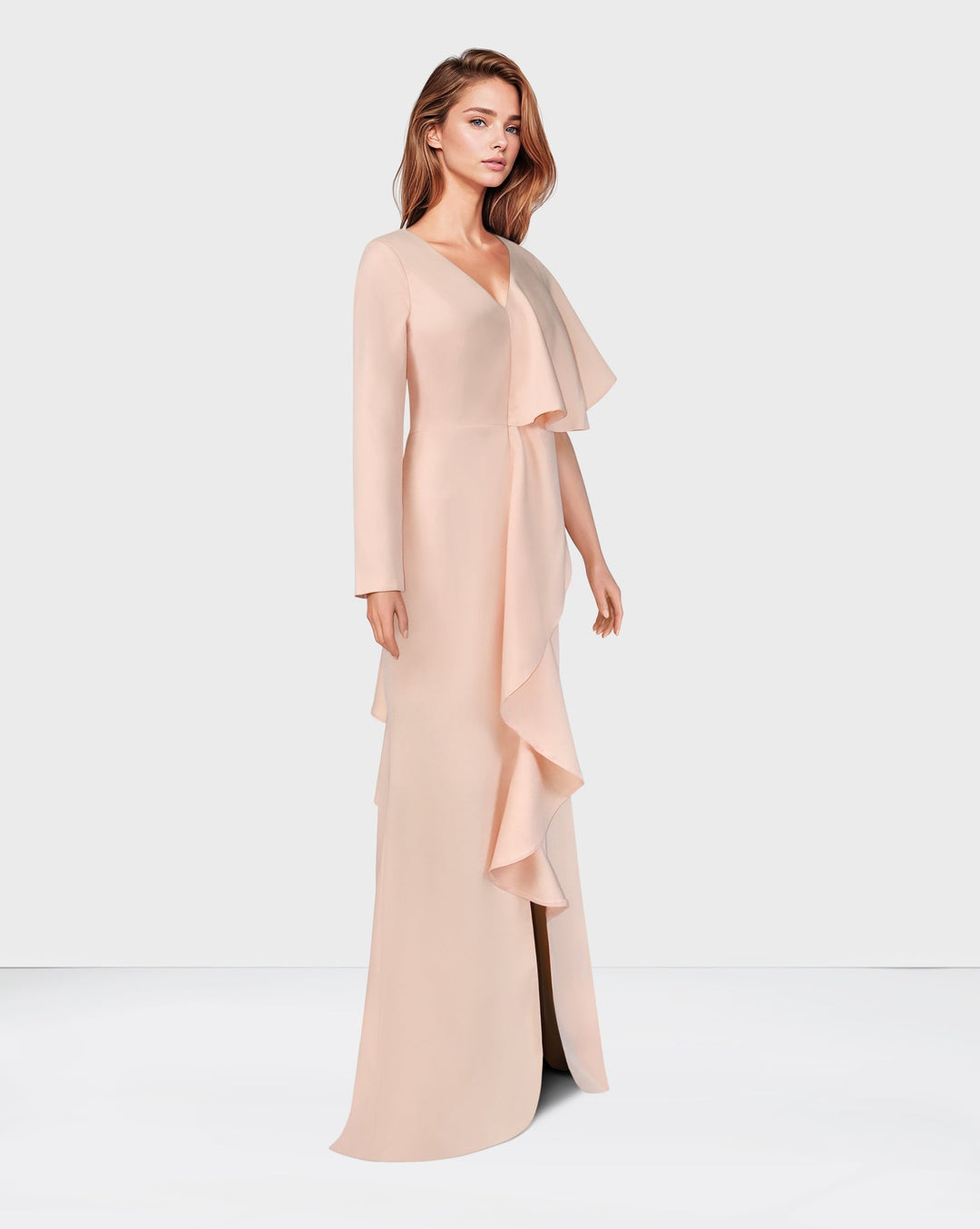 Ruffled pink dress with asymmetrical sleeves - ODD-Surinder