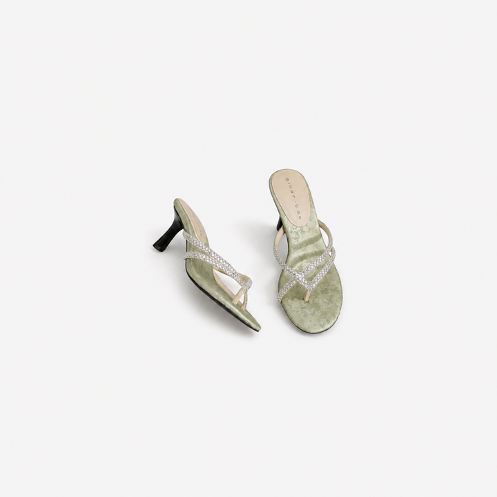 rhinestone strap heeled sandals with jacquard base – SAGE