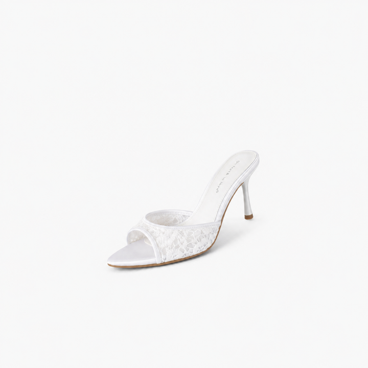 open-toe lace mule heels with slim stiletto – BELLA