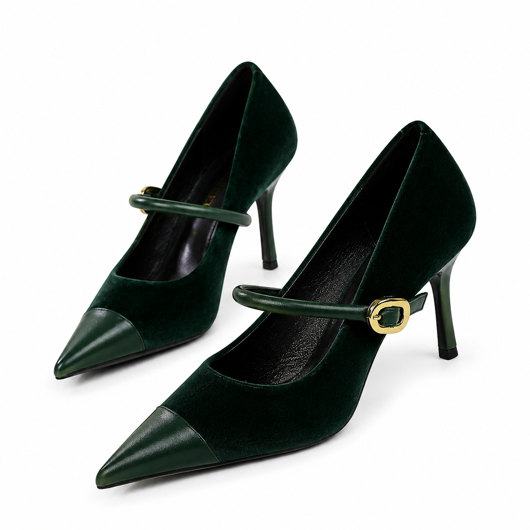 Velvet Pointed Toe Mary Jane Heels – RUBINA