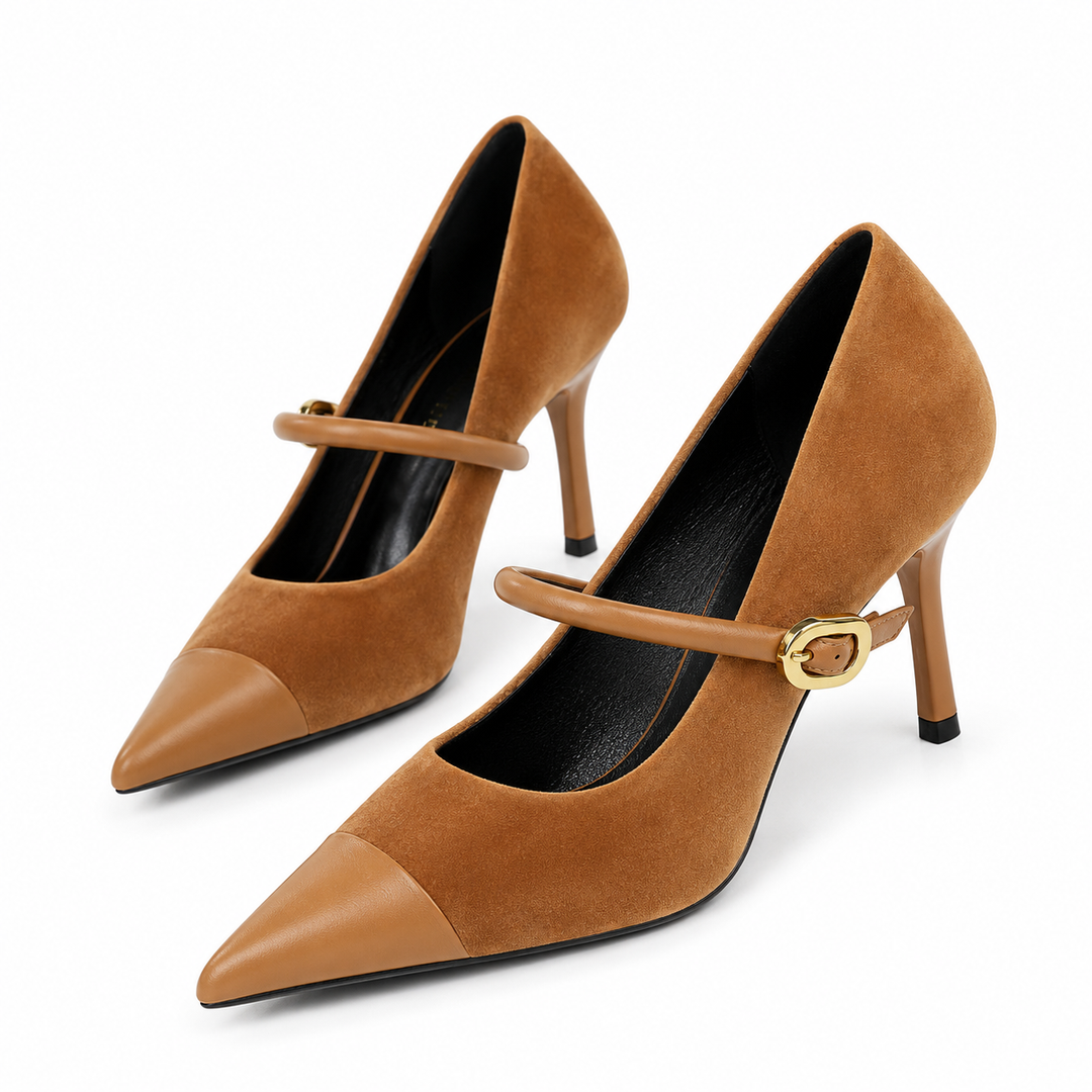 Velvet Pointed Toe Mary Jane Heels – RUBINA