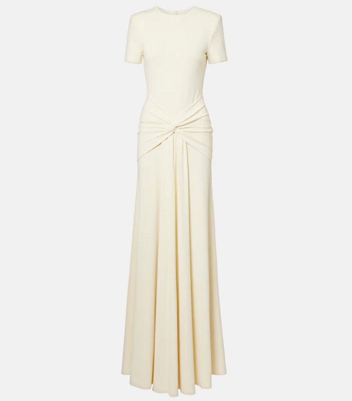 short-sleeve draped column dress with twisted waist detail – HMADA
