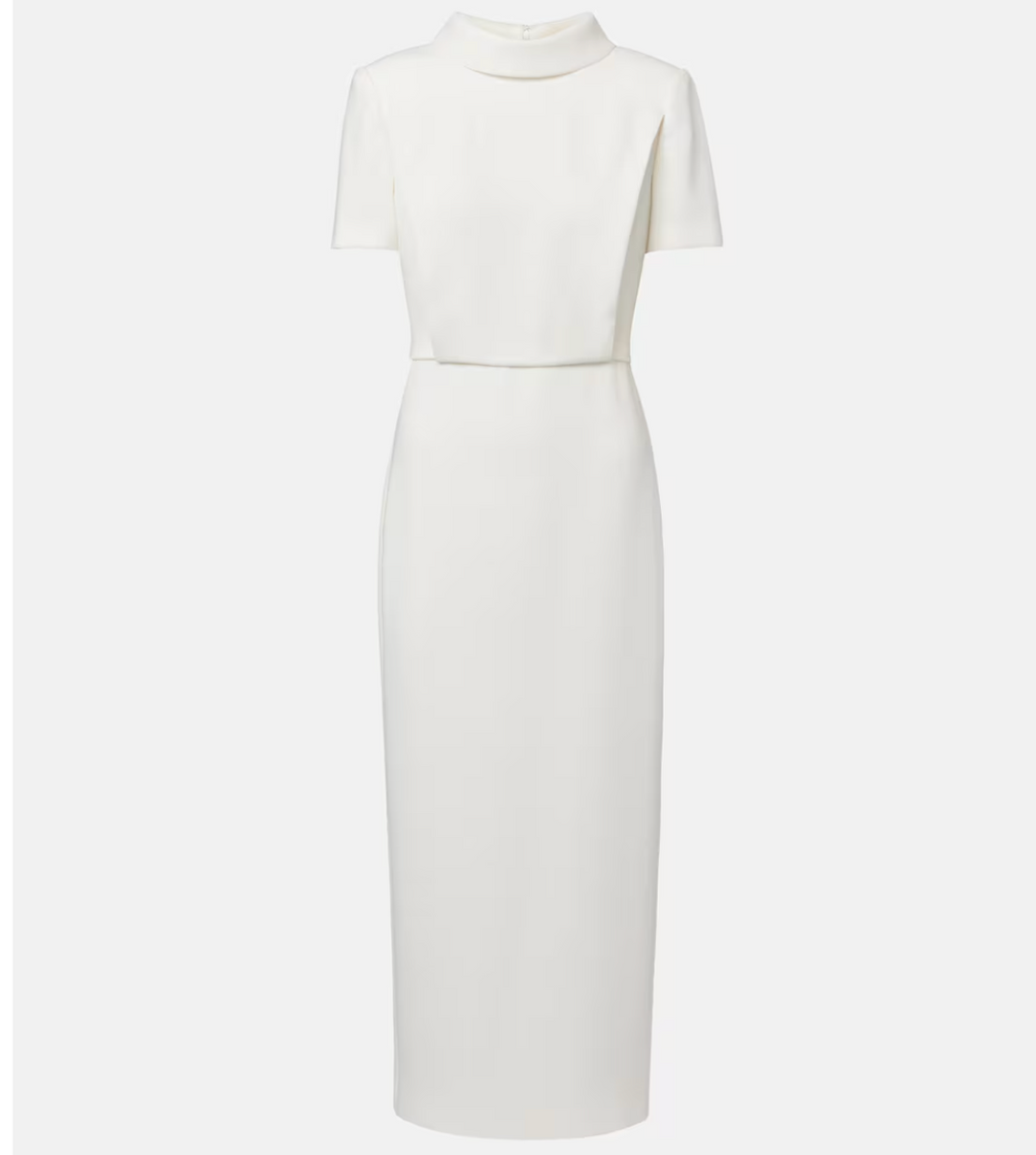 high-neck midi column dress with short sleeves – ELARA