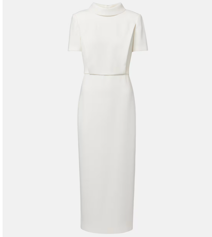 high-neck midi column dress with short sleeves – ELARA