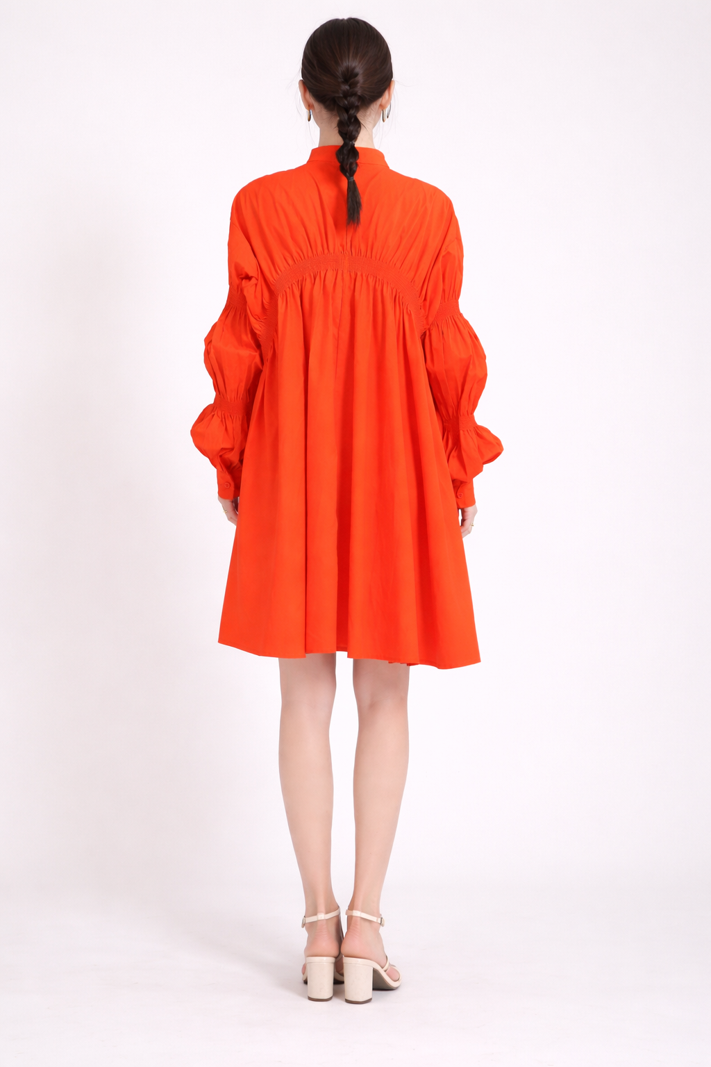 Vibrant Orange Oversized Ruffle Shirt Dress-Tiamo