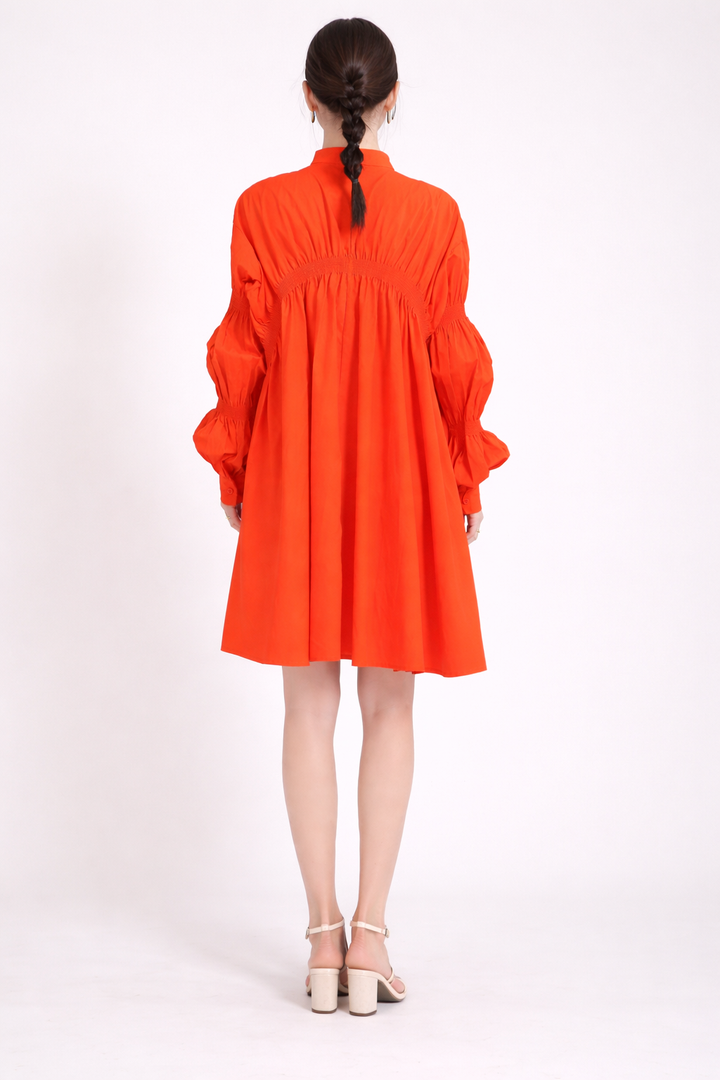Vibrant Orange Oversized Ruffle Shirt Dress-Tiamo