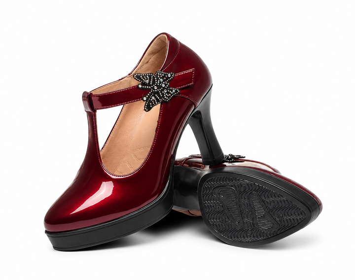 Patent Leather T-Strap Platform Heels – RUBYÉLLE