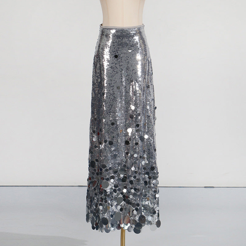 high-waisted sequin maxi skirt with gradient embellishment – AURÉLIA