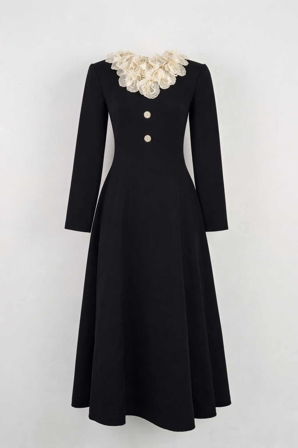 long sleeve A-line dress with floral lace collar – ELISE