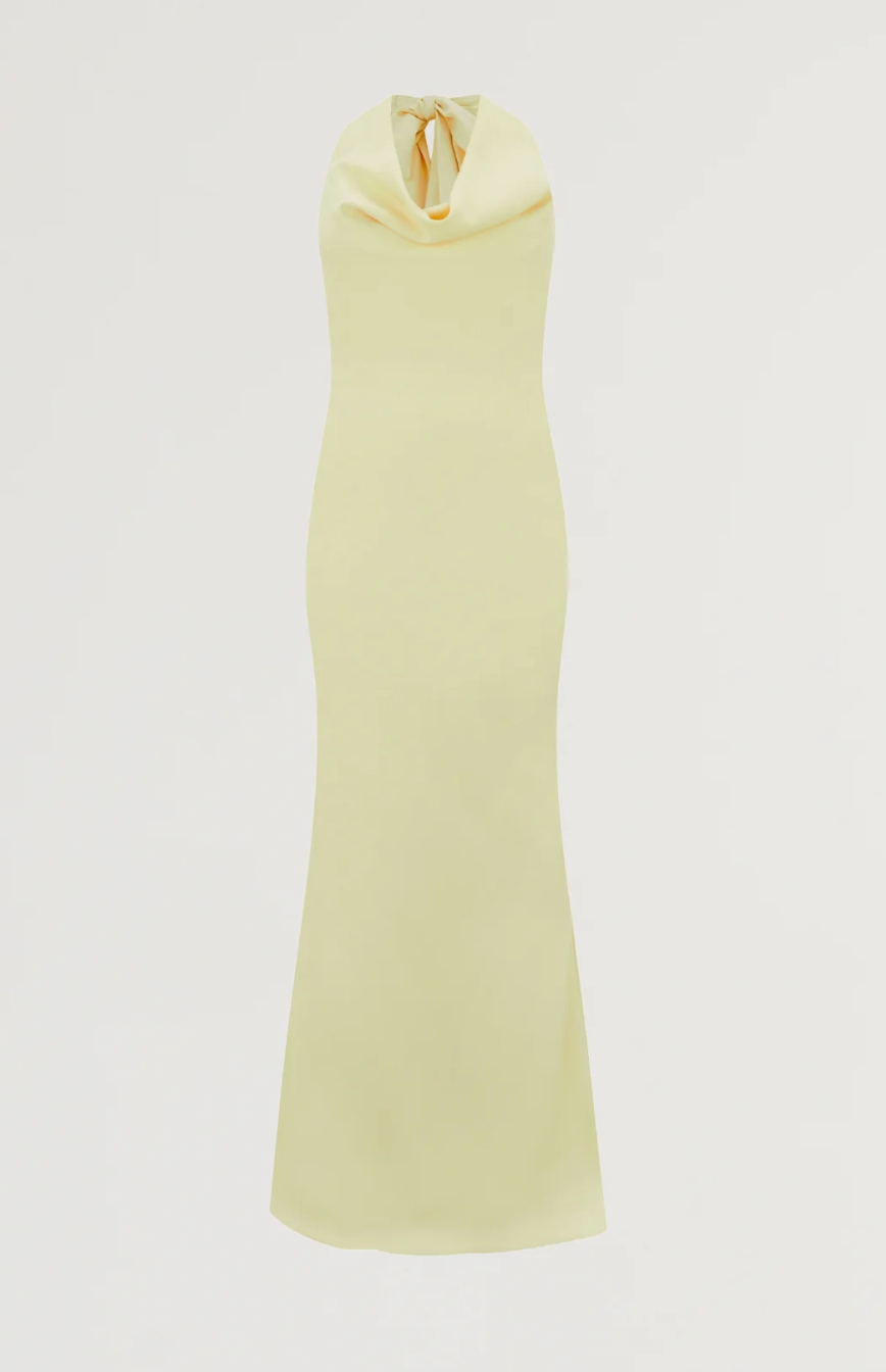 halter neck column maxi dress with draped neckline – OLIVIA