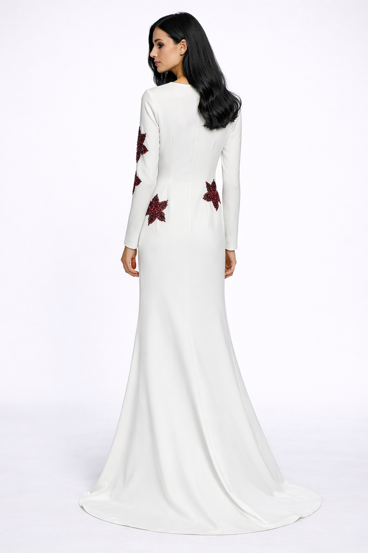 long sleeve column maxi dress with floral embroidery – BLOSSOM