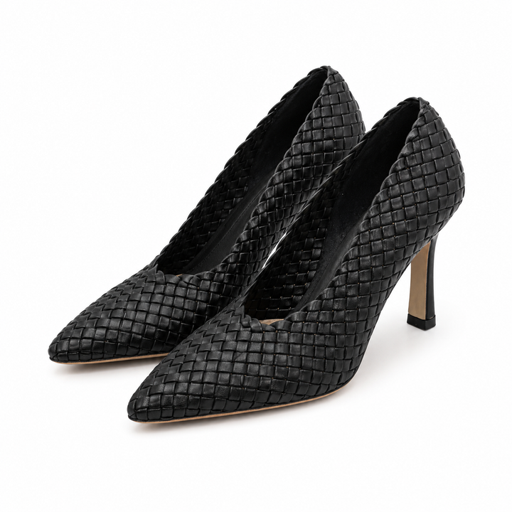 Gold Woven Pointed Toe Heels – Luxe
