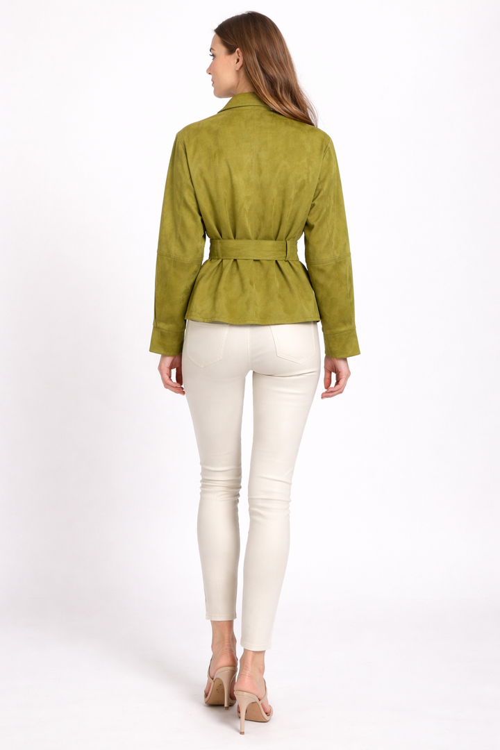 Olive Green Suede Belted Jacket-SALEO