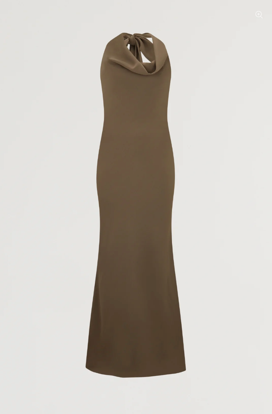 halter neck column maxi dress with draped neckline – OLIVIA