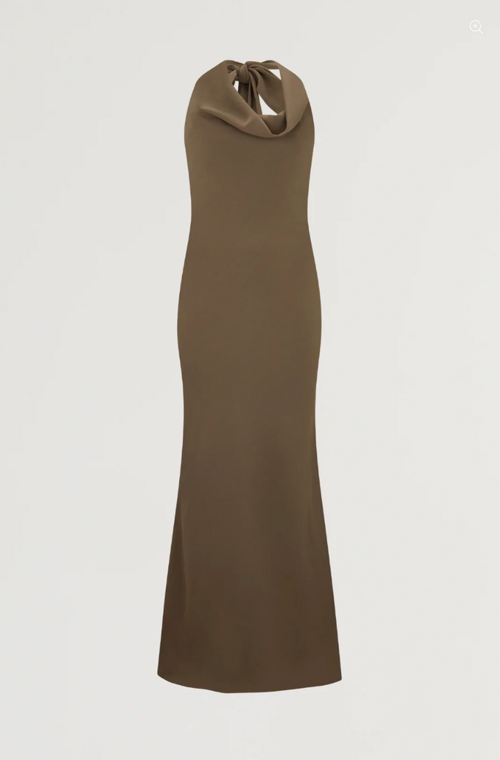 halter neck column maxi dress with draped neckline – OLIVIA