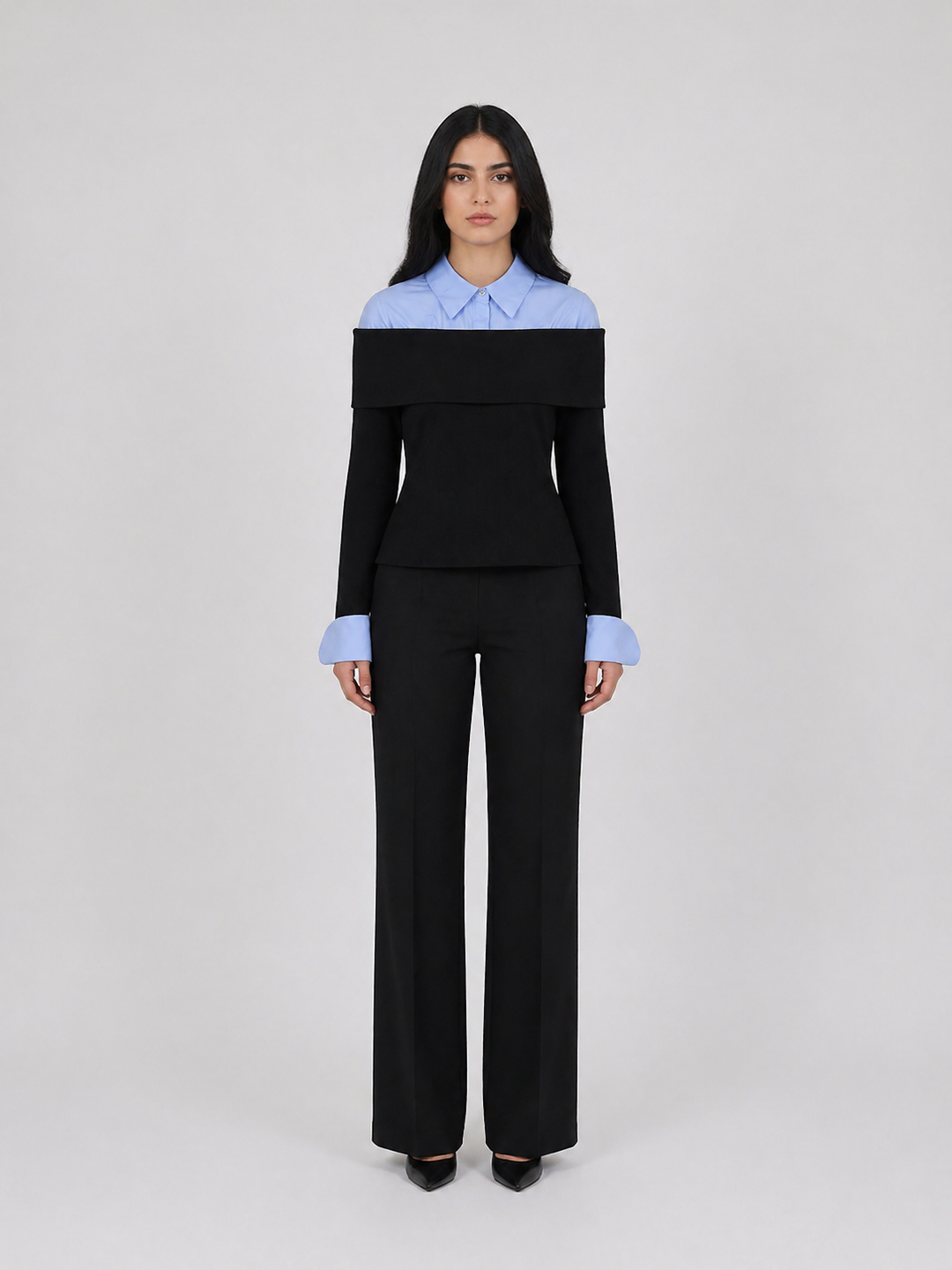 Black Off-Shoulder Layered Shirt Top – MONÉRA