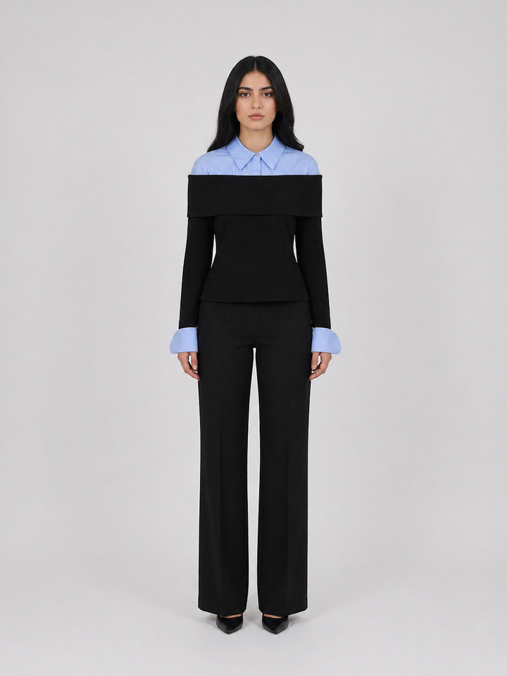 Black Off-Shoulder Layered Shirt Top – MONÉRA