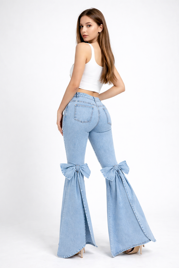 High Waist Flare Denim Jeans-FIROZA