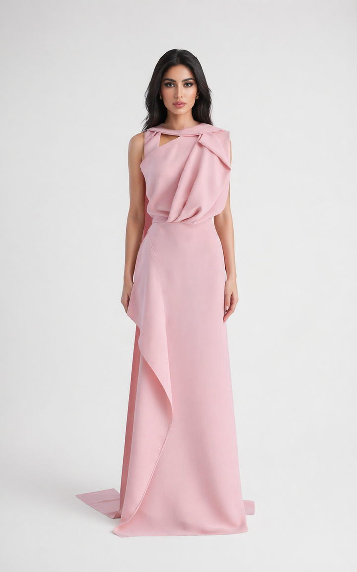 draped satin gown with sculpted cape detail – SCULPT