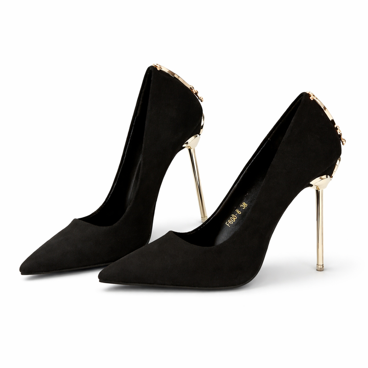 pointed toe stiletto heels with metallic accent detail – LUXE