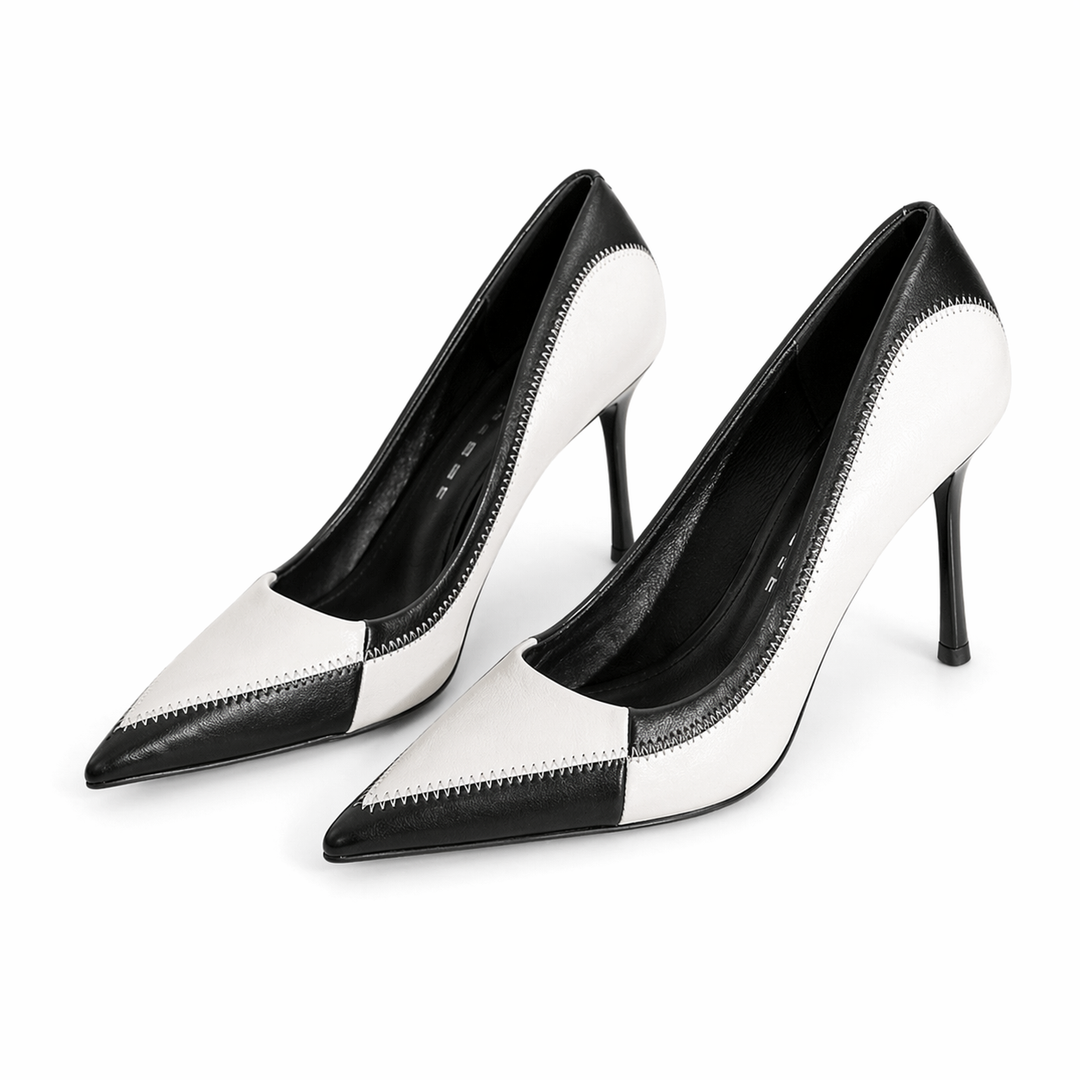 Chic Black & White Pointed-Toe Stiletto Heels-DESERT