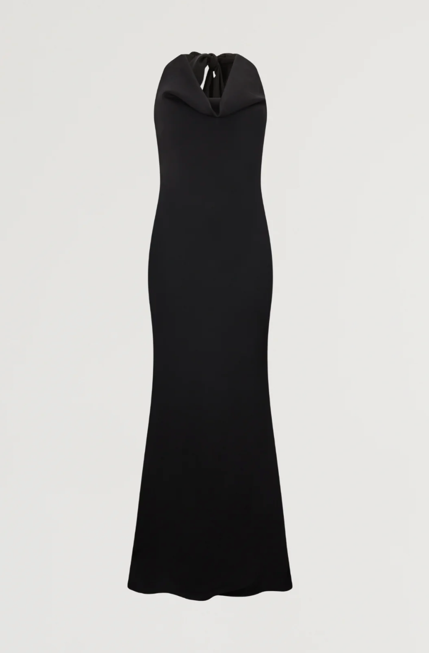 halter neck column maxi dress with draped neckline – OLIVIA
